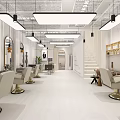 Modern Beauty Salon Interior Design With Stylish Chairs Mirrors Pendant Lights And Staircase