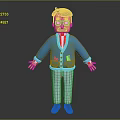 Cartoon Character With Brown Hair Glasses Blue Coat Red Tie Striped Pants And Brown Shoes