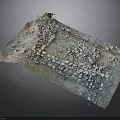 Ancient Archaeological Site Floor With Broken Tiles And Moss Growth