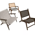 Stylish Leisure Chairs With Wooden Frames And Various Weave Mesh Patterns 3d model
