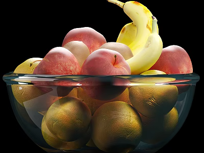 fresh fruit tea tray glass bowl banana apple orange fresh 3d model