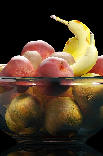 fresh fruit tea tray glass bowl banana apple orange fresh 3d model