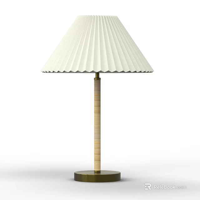 Elegant Table Lamp With Pleated White Shade Golden Post And Circular Base 3d model