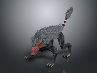 Game Movie Character With Gray Fur Red Eyes Striped Tail And Sharp Claws 3d model