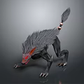Game Movie Character With Gray Fur Red Eyes Striped Tail And Sharp Claws