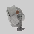 Light Brown Upholstered Accent Chair With Modern Curved Armrests And Striped Blanket