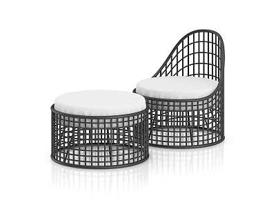 Modern Black Wicker Single Sofa With White Cushion And Armrest 3d model