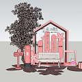 Pink Cherry Blossom Photo Check-in Spot With Bench Fence Mailbox And Petal Decor