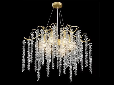 Elegant Gold Frame Chandelier With Crystal Pendants And Dangling Beads 3d model