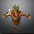 Cartoon 3D Character Design Featuring Crown Armor Red Cape Leather Shorts And Arm Bracers