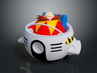 Fun Cartoon Character Riding White Vehicle With Orange Beard Red Yellow Clothes Black Stripes 3d model