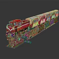 Red Model Train With White And Red Carriages On Metal Stand Dark Background Reflective Surface 3d model