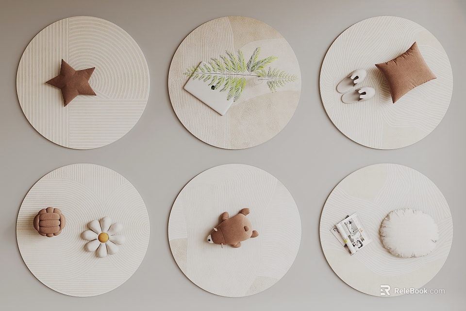 Round Rugs With Star Flower Bear And Various Decor Pieces 3d model 