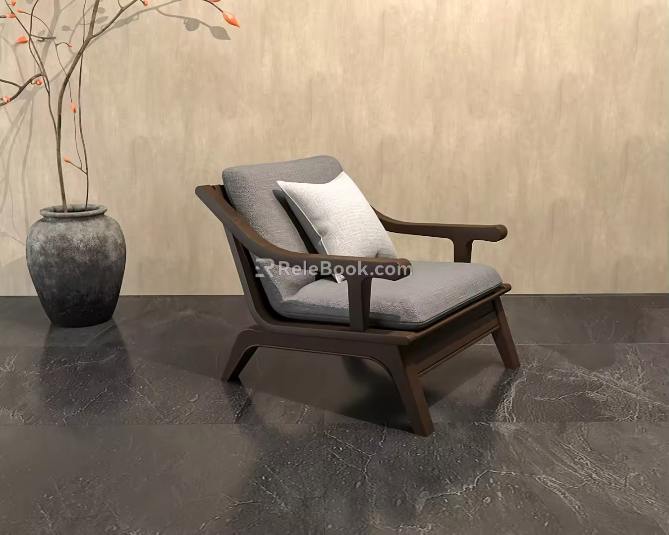 New Chinese Style Solid Wood Single Sofa Silent Style Solid Wood Sofa Simple Sofa 3d model