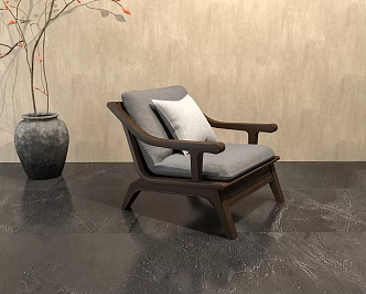 New Chinese Style Solid Wood Single Sofa Silent Style Solid Wood Sofa Simple Sofa 3d model