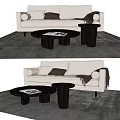 Comfortable Modern Beige Sofa and Coffee Table Set With Cushions and Throw Blanket