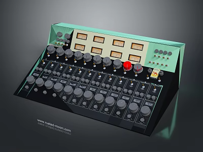 Modern Green Black Audio Mixer With Multiple Knobs Buttons And Display Panels 3d model