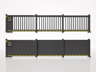 Black Movable Safety Barriers With Yellow Stripes And Control Panel 3d model
