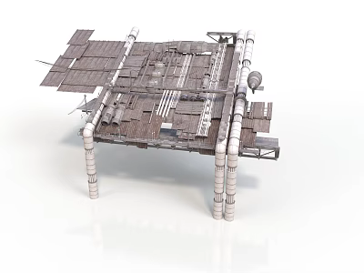 Space Station Structure With Metal Framework Platforms And Support Columns 3d model