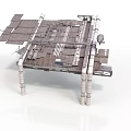 Space Station Structure With Metal Framework Platforms And Support Columns