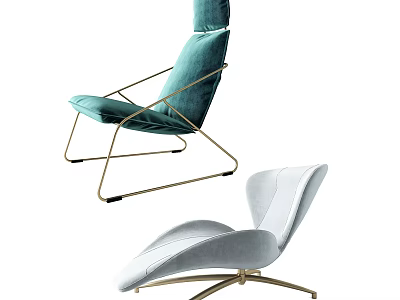 Teal and White Modern Lounge Chairs with Velvet Upholstery and Gold Metal Frame 3d model