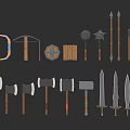 Various Medieval Weapon Collection With Bow Axe Sword Hammer Mace Spear And Shield 3d model