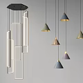 Modern Hanging Pendant Lights With Rectangular Light Bars And Colorful Cone Shapes 3d model