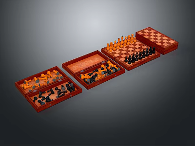 Wooden Chess Set With Storage Box And Classic Chess Pieces On Chessboard 3d model