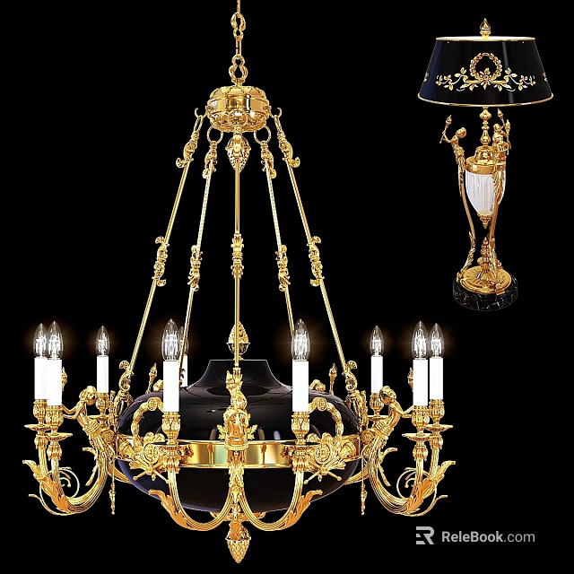 Ornate Golden Chandelier With Candle Shaped Bulbs And Intricate Decorative Details 3d model 