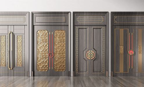 New Chinese style double door double door combination 3d model