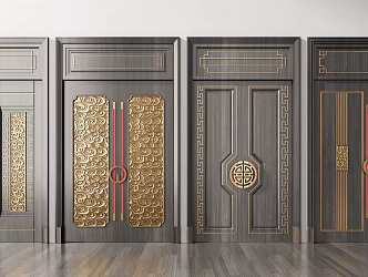 New Chinese style double door double door combination 3d model