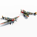 Detailed Green Red Fighter Airplane Models With Propellers On White Background
