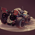 Creative Vehicle Model With Skeleton Parts Colorful Tires And Small Flag