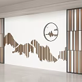 Modern Background Wall With White Surface Wooden Mountain Pattern And Circular Ornament