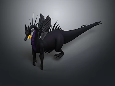 Black Dragon Game Movie Character With Spiky Back Wings Yellow Eyes And Purple Underbelly 3d model