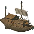 Traditional Wooden Ship With Classic Sails Mast And Cabin Structure Design