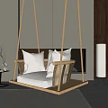 Wooden Rattan Swing Chair With White Cushions Small Table And Floor Lamp In Living Room