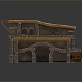 Rustic Dining Table With Stone Masonry Base Wooden Top And Decorative Overhang