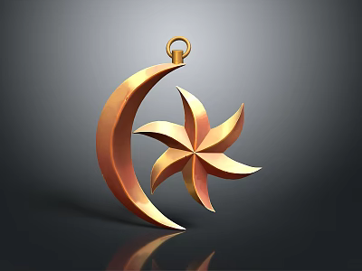 Road Facilities Featuring Copper Colored Crescent And Star Shaped Traffic Signs 3d model