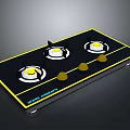 Modern Gas Stove With Four Burners Yellow Knobs And Black Panel Surface 3d model