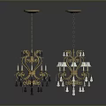 Elegant Golden Chandelier Set With Two Hanging Lights Crystal Decorations And Candle Shaped Arms