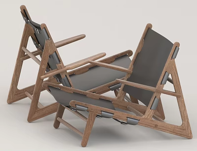 Modern Wooden Frame Leisure Chair With Gray Fabric Seat And Armrest Design 3d model
