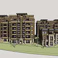 Multistory Row Residential Buildings With Brown Exterior White Roofs And Surrounding Trees