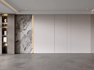 Light Luxury Sofa Background Wall Design With Marble Accent And Storage Cabinets 3d model