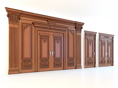 Classical Wooden Double Doors With Ornate Carvings In Various Sizes 3d model