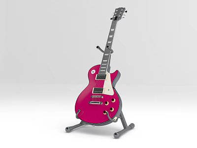 Stylish Pink Electric Guitar Musical Instrument On Stand With Modern Design 3d model