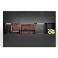Black Modern Entryway Cabinet Sideboard With Red Brick Wall And LED Strip Lights
