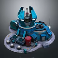 Futuristic Sci Fi Building Exterior With Blue Circular Base Antenna And Red Equipment