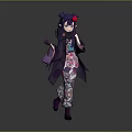 Woman Wearing Traditional Japanese Kimono with Purple Hair Red Accessory and Floral Patterns
