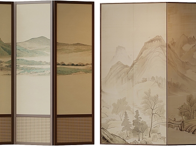 New Chinese Style Screen Partition Folding Screen Decorative Painting Wallpaper Silent Wind Screen Rattan Screen 3d model